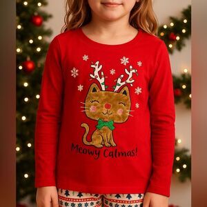 Girls Meowy Catmas Christmas Top Size 6 Mix & Match Holiday Cat Reindeer Shirt